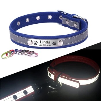 

Reflective Personalized cat Collar Leather pet Cat Collar ID Custom Tag Engraved For Puppy Large cat Collars Pet accessories