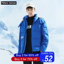 Metersbonwe,, толстый пуховик, мужской, зимний, теплый, 80%, серый, утиный пух, пальто, мужской, с высоким воротником, с капюшоном, верхняя одежда