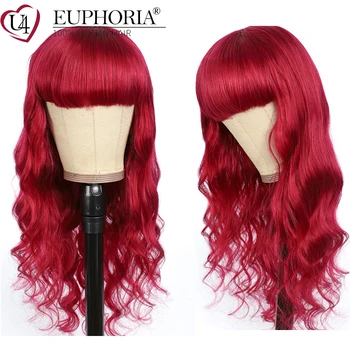 

Burg Red Remy Hair Wigs Brazilian Body Wave Human Hair Wigs With Bangs Blonde 27 33 Blonde Full Machine Made Wigs 12-28 EUPHORIA