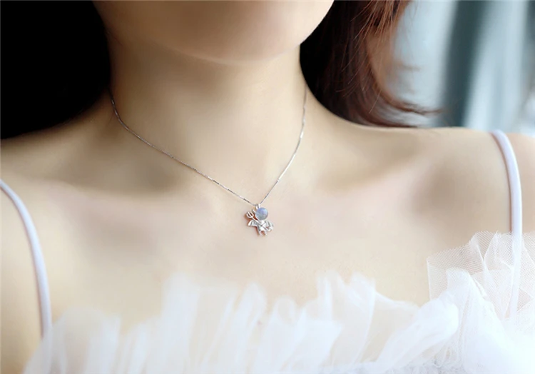 Sole Memory Moonstone милый маленький Дьявол 925 пробы Серебряная цепочка для ключицы женское ожерелье SNE499