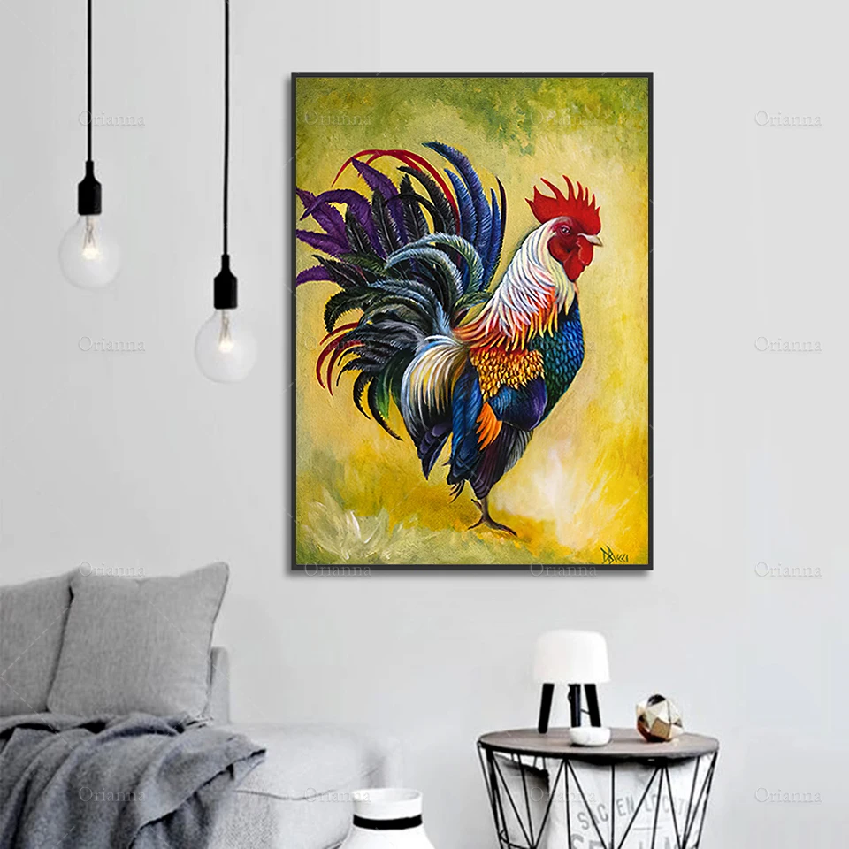 

HD Print Abstract Rooster Watercolor Canvas Painting Wall Picture Art Animal Poster and Print Home Decor for Living Room Frame