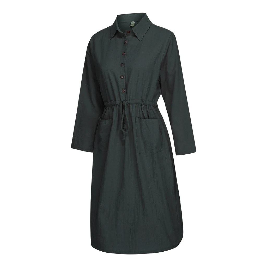 FREE OSTRICH BerryGo Autumn Winter Women Dresses Vestidos Linen Plaid Long Dress Elegant Mid Calf Ladies Female Robe Dress 807