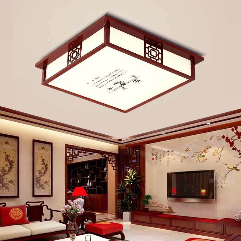 

Solid Wood Chinese-style Rectangular LED Living Room Library Bedroom Dimming Ceiling Lamp Acrylic Chinese Style Lighting