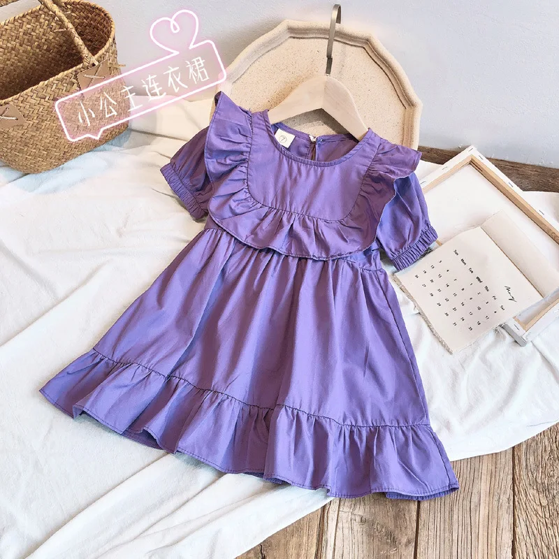 Children's Clothing Summer Dress Girls Baby Children Foreign Style Ruffled Puff Sleeve Purple Skirt | Детская одежда и обувь