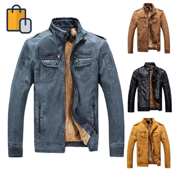

Men's Leather Jacket Fashion Blue Leather Jacket Winter Tops Jacket Men High Quality Fashion New