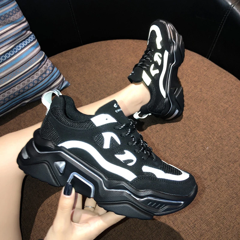 

2020 Spring Chunky Sneakers For Women Wedges Basket Female Tenis Mesh Platform Fashion Designers Black Ladies Casual Shoes Woman