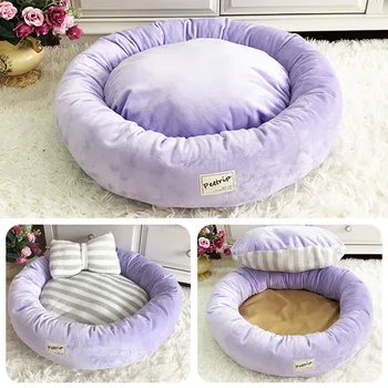 

Pet Dog Bed Mats Round Puppy Pads Winter Warm Velvet Soft Lounger Sofa for Kitten Puppy Cat Litter Nest Kennel With Pillow
