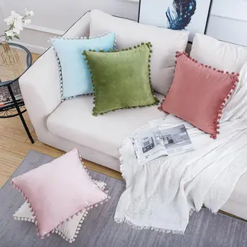 

Topfinel Soft Velvet Throw Pillow Cover With Balls Decorative Pillows Cushion Cover For Sofa Bed Car Home Multiple sizes 8 Color