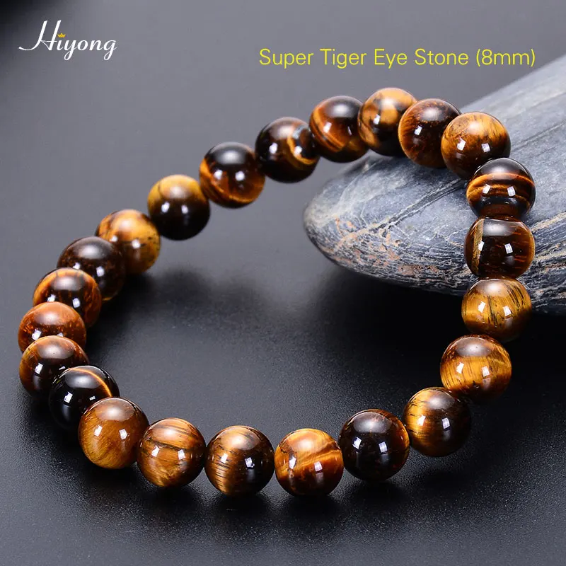 Yellow Tiger (8mm) Модные AAAA натуральный голубой браслет из Тигрового Глаза для Для мужчин Для женщин Натуральный камень тигровый глаз с бусинами эластичный веревочный браслет Будды с Браслеты 6/8/10 мм - Окраска металла: Yellow Tiger (8mm)