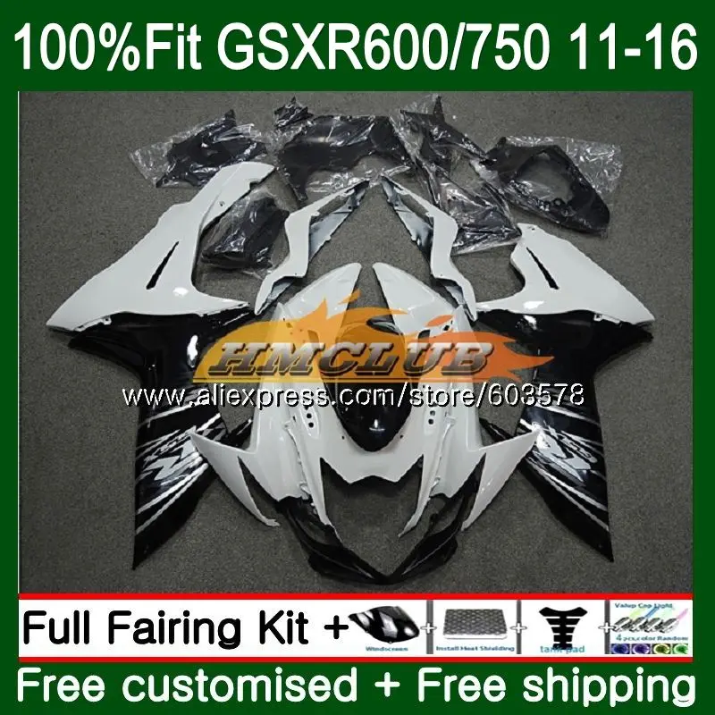 Инъекции для SUZUKI GSXR 750 600 GSXR600, 11, 12, 13, 14, 15, 16 лет 8CL. 83 K11 GSXR750 2011 2012 2013 обтекатель белого и черного цвета