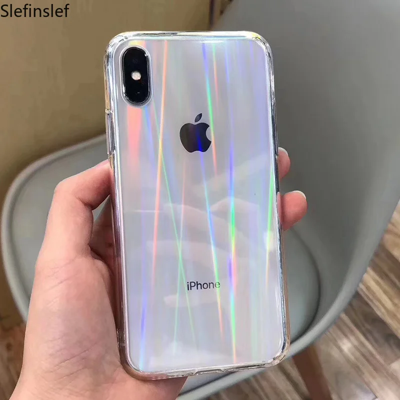 Градиентные радужные лазерные Чехлы для iPhone X XS Max XR прозрачные мягкие чехлы для iPhone 11 XR 6 6S 7 8 Plus прозрачные акриловые чехлы