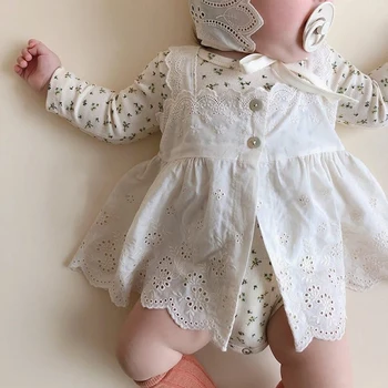 

Korean Baby Girls Clothes 2020 Spring Summer Baby Clothing Cotton Camisole and Floral Bodysuits Dress Rompers Cap