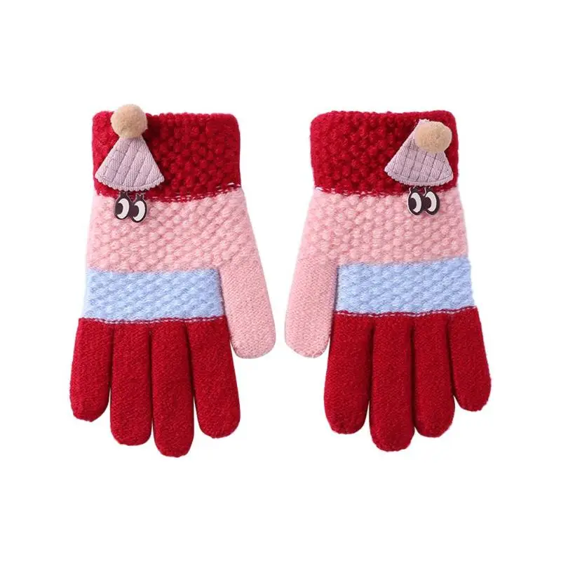 2 шт., зимние милые детские вязаные перчатки, детские варежки, теплые Мультяшные перчатки для улицы - Цвет: Красный