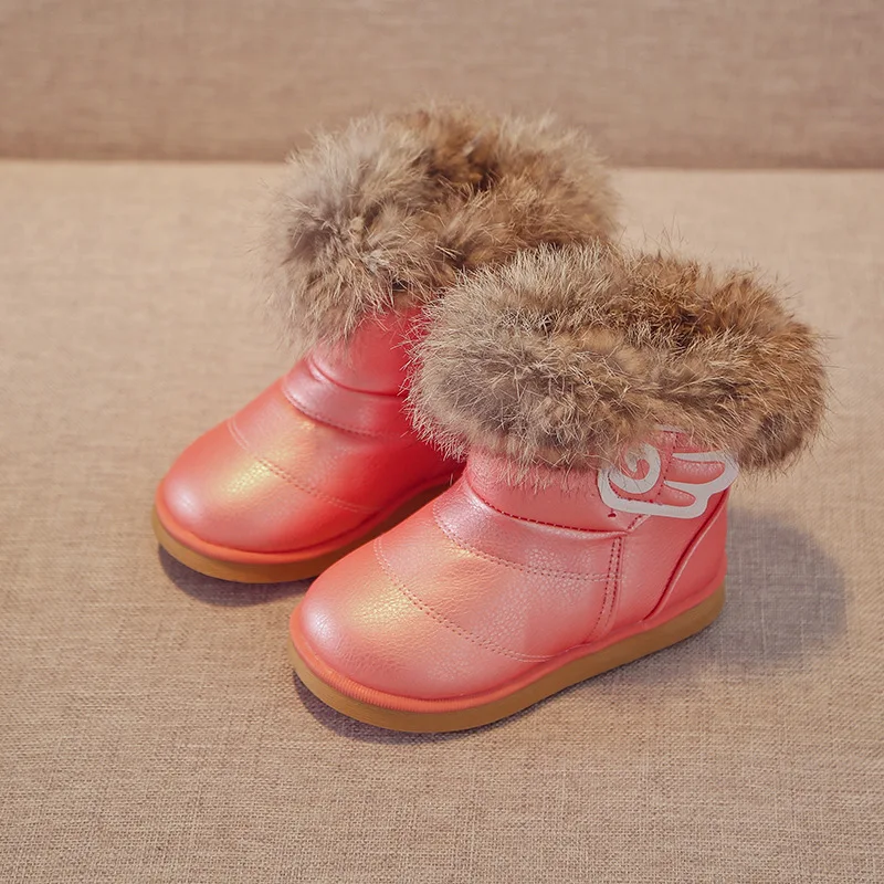 Детские Зимние ботиночки для девочек, плюшевые зимние детские хлопковые ботинки, сохраняющие тепло, с искусственным мехом, противоскользящие, на плоской подошве, однотонного цвета, SP040