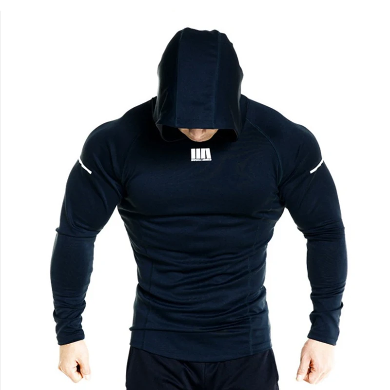 

Mens New style long sleeves Hoodies Gyms Fitness Bodybuilding Fashion breathable tops Male slim quick-drying workout sportwears