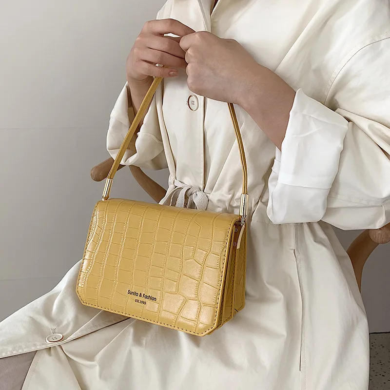

Small Women Shoulder Bag Alligator Square Crossbody Bag 2019 Autumn Crocodile Pattern Simple Handbag Fashion Chain Tote Handbag