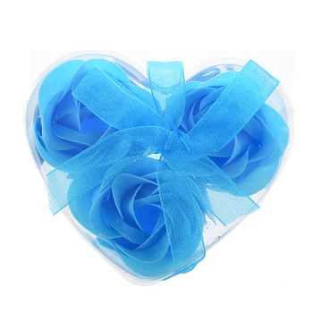 

3Pcs Rose Shape Baby Blue Bath Soap Heart Package Box
