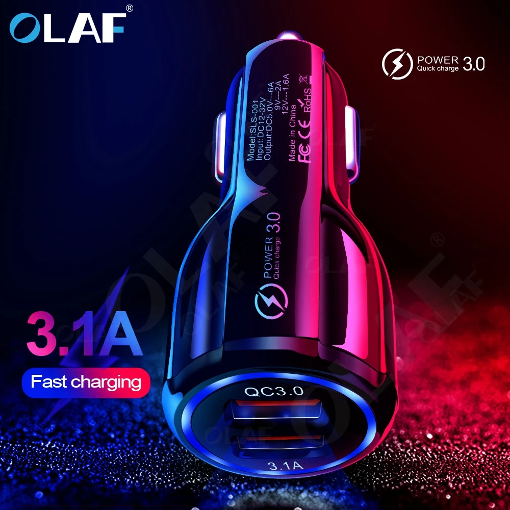 Автомобильное зарядное устройство с 2 USB портами быстрая зарядка 3.0 2.0 для iPhone Samsung