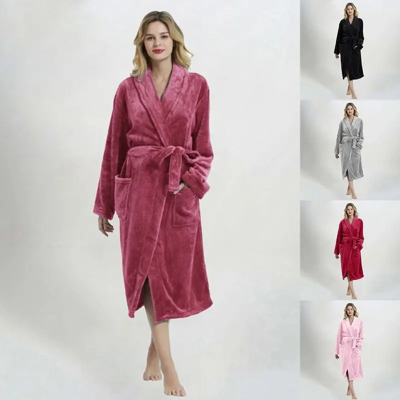 

women Winter Plus Size Long Coral Fleece Bathrobe Nightgown Warm Flannel Bath Robe Men Cozy Robes Night Sleepwear Women Dressing