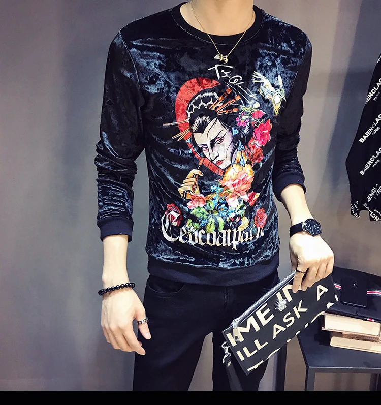 Дизайнерская футболка с принтом Homme Club Outfit, Мужская облегающая бархатная футболка с длинным рукавом и круглым вырезом, осень, роскошная мужская Велюровая футболка
