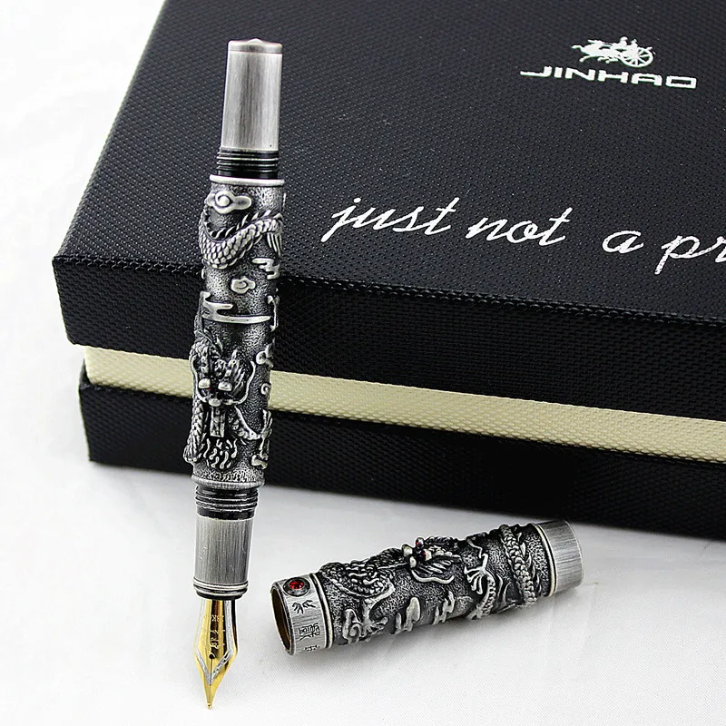 Jinhao Vintage Fountain Pen Double Dragon 3D Embossed Pen with Awesome Holder 