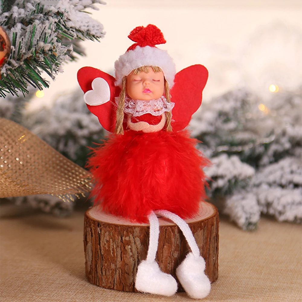Новогодний Рождественский Ангел кукольный орнамент Рождественская подвесная Елочная игрушка украшения для дома подарок для детей - Color: Red angel sitting