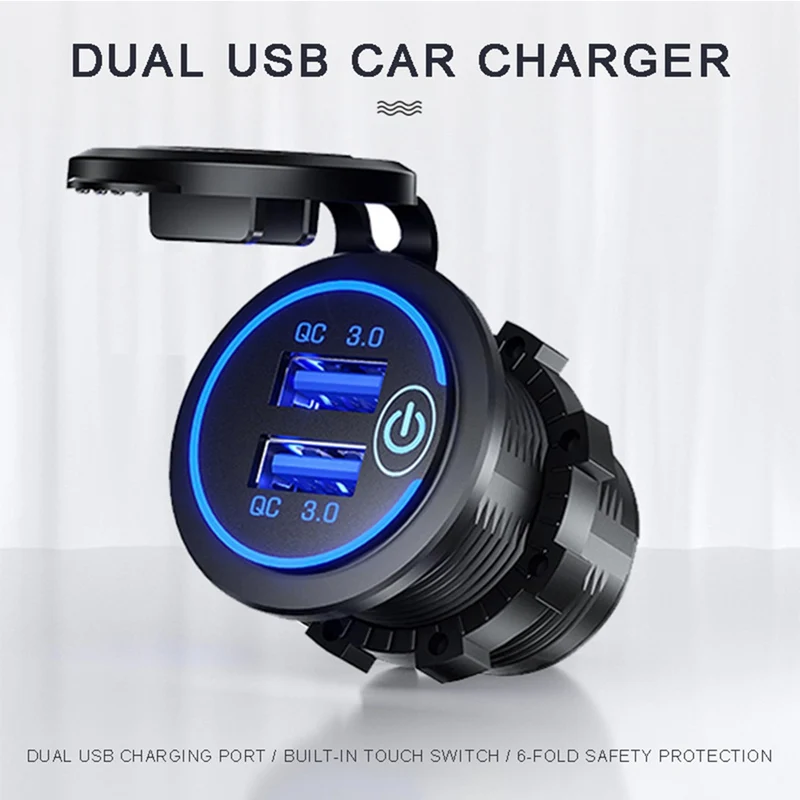 

Universal Cigarette Lighter Car Charger Dual USB Car Charger with Touch Switch Quick Charge Car Phone Charger USB