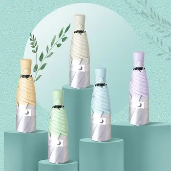 

New Mini Automatic Umbrella five folding Women Rain Umbrellas 7 Bone UV Titanium Silver Small Pocket GirlsTravel Parasol