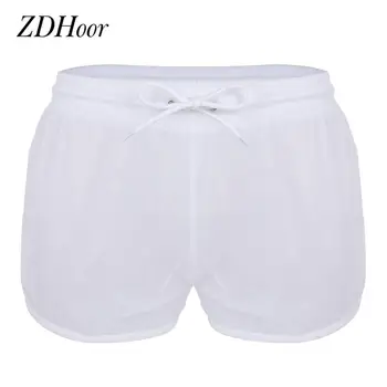 

Mens Sexy See Through Fabric Drawstring Boxer Shorts Lightweight Boxer Briefs Panties Men Casual Swimming Wear Shorts