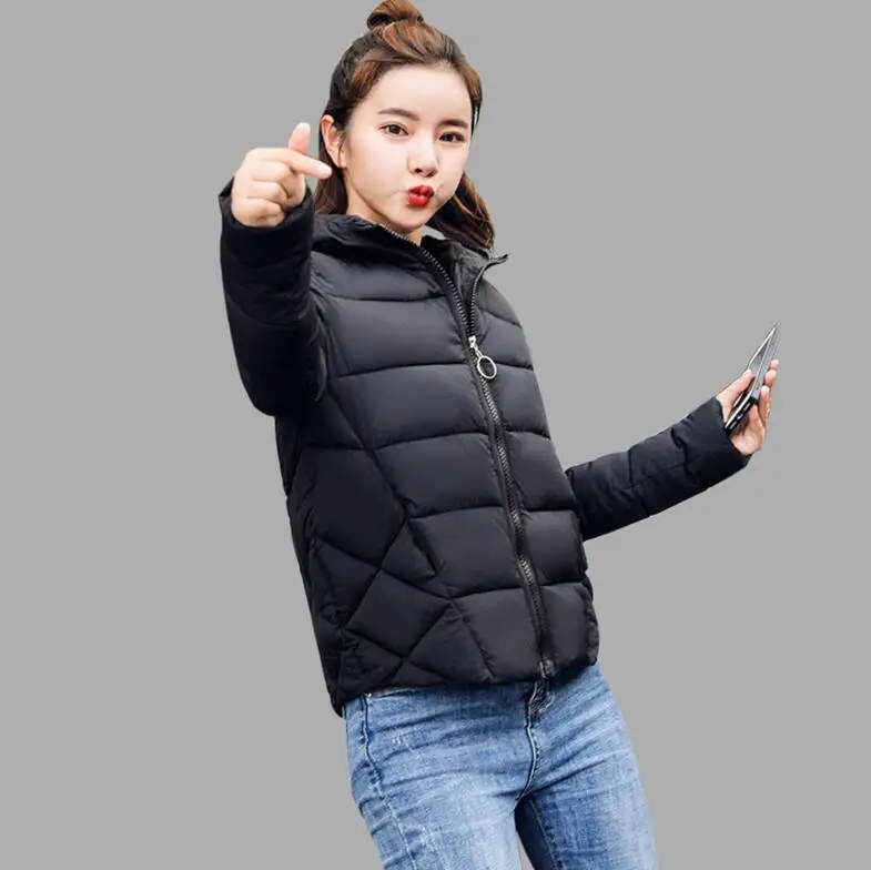 Черный Зимняя куртка для женщин больших размеров s Parkas утепленная верхняя одежда сплошной цвет с капюшоном тонкие хлопковые пальто женские - Цвет: Черный