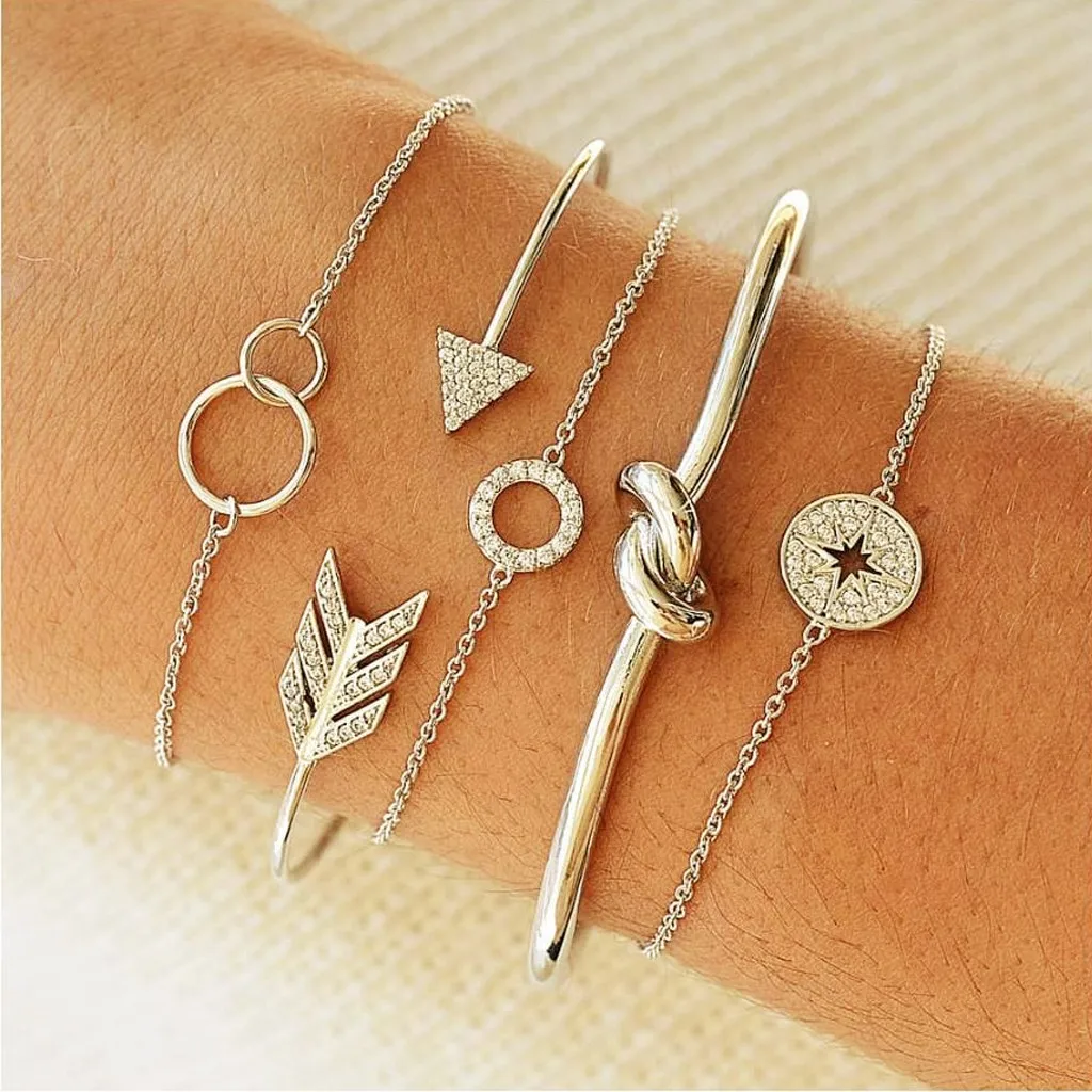 Vintage Simple Round Bracelet Circle Diamond Set Bohemian Knotted Fashion Elegant Open Geometric Chain Accessories | Украшения и