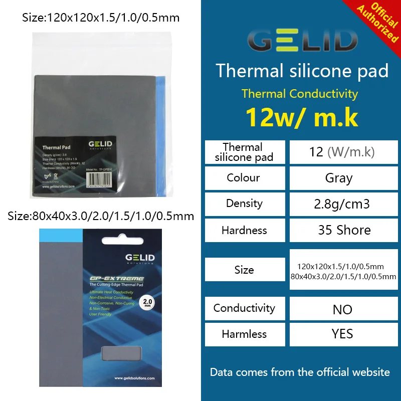 Gelid-gp-extreme Silicone Thermal Pad Cpu Gpu Placa Gráfica Motherboard Alto Desempenho Dissipação de Calor Multi-size 12w