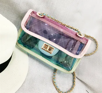 

transparent PVC ladies shoulder bag letter jelly candy Square PVC Bag Messenger Bag