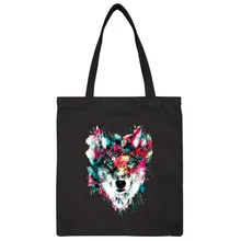 Цветочная Волчья сумка для покупок с принтом женская Холщовая Сумка-тоут пакет сумка женская повседневная простая сумка-шоппер