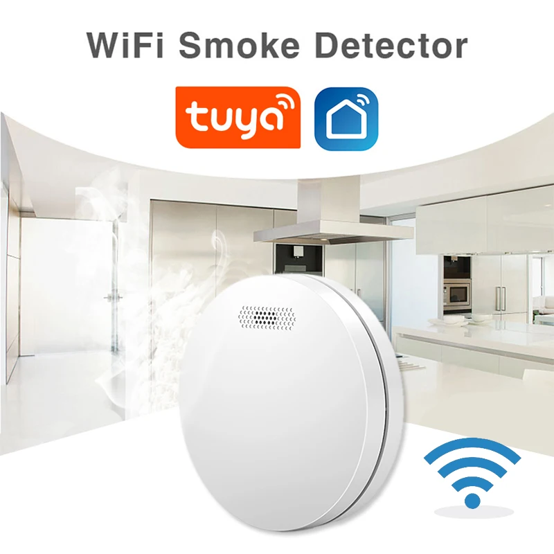 Tuya Smart Life-alarma de seguridad para el hogar, Sensor Detector de humo ultradelgado con WIFI, batería incluida