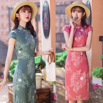 

Mandarin Collar Qipao Chinese Women's Elegant Short Lady Handmade Button Cheongsam Sexy Dress Clothing Size M-XXXL