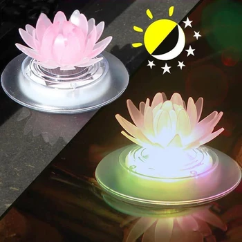 

LED Energy Saving Lotus Lamp For Garden Pool Pond Fountain Decoration Artifical Floating Lotus Solar Powered Night Light