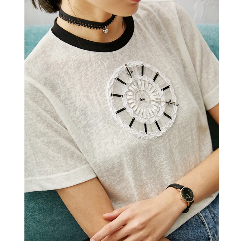 Женская футболка с коротким рукавом белая или черная Элегантная в Корейском