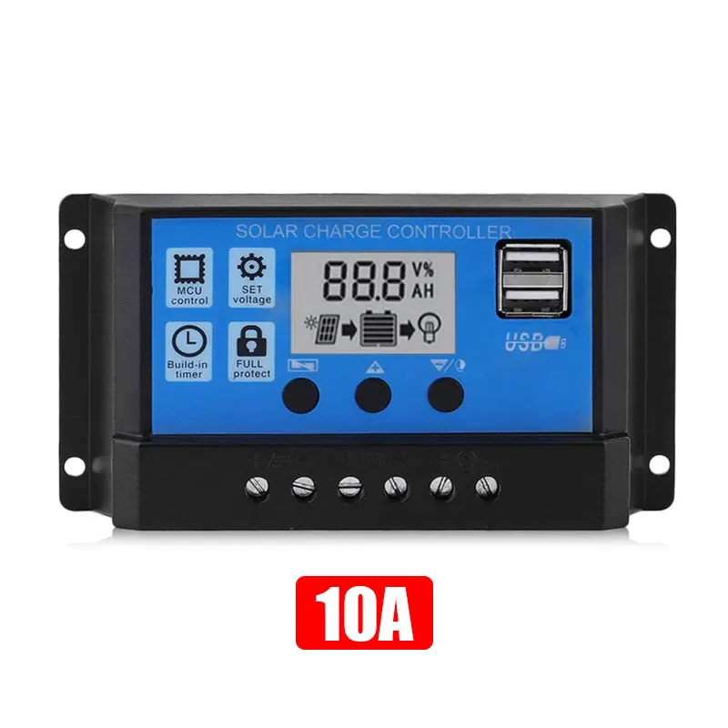 За максимальной точкой мощности, Солнечный Контроллер заряда 12V 24V 10A 40A 50A 100A автоматический блок управления установкой на солнечной батарее Панель Солнечный Системы USB ЖК-дисплей Батарея регулятор зарядка - Цвет: 10A