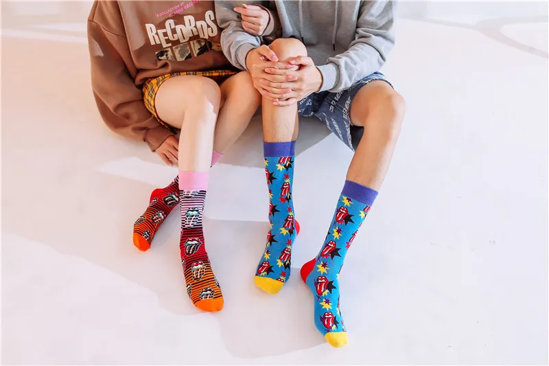 best socks for women Men Women Unisex Socks Rolling Stones Big tongue rock and roll Funny Harajuku Hip Hop Sokken Streetwear Happy Cotton Socks comfort women socks