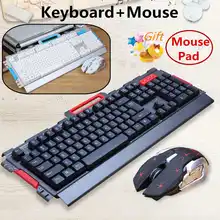 Игровая клавиатура и мышь набор механическая клавиатура USB беспроводная эргономичная Механическая с подсветкой ощущение с металлической панелью