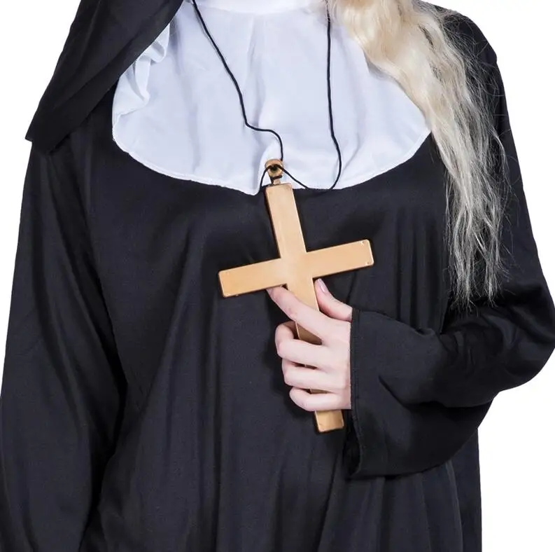 Сексуальные Nun костюмы на Хэллоуин для женщин Девы Мэри черное арабское платье католический монах косплей одежда