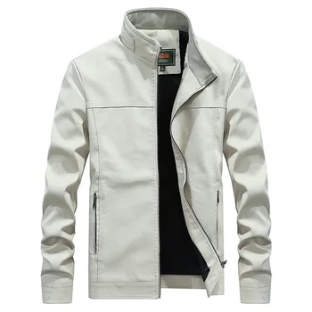 

Spring and autumn men's stand-up collar solid color motorcycle pu leather jacket large size leather men's jacket