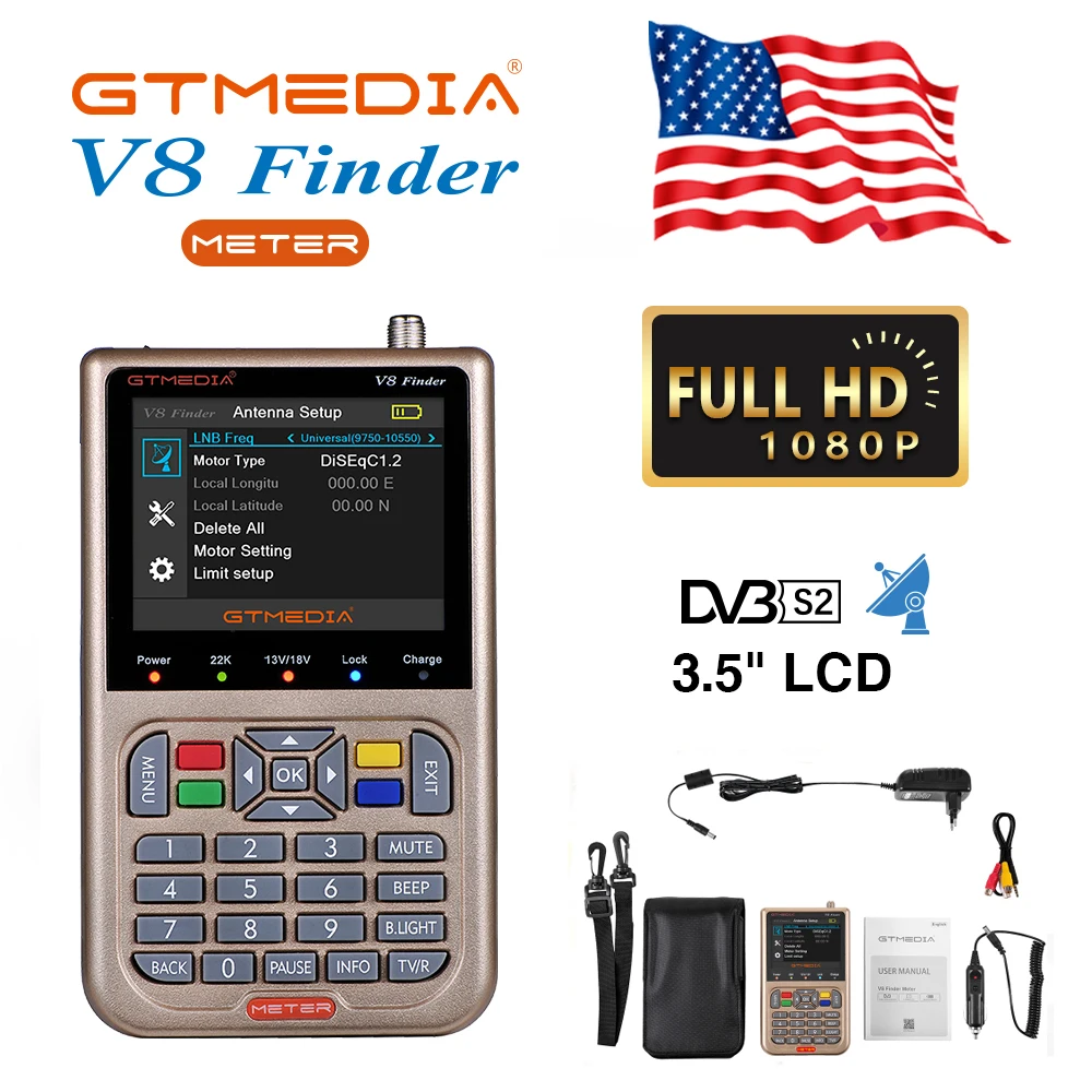 GTmedia V8 Finder Meter Satellite LCD дисплей DVB S2/S2x HD MPEG 4 Satfinder расположение спутниковый сигнал Full