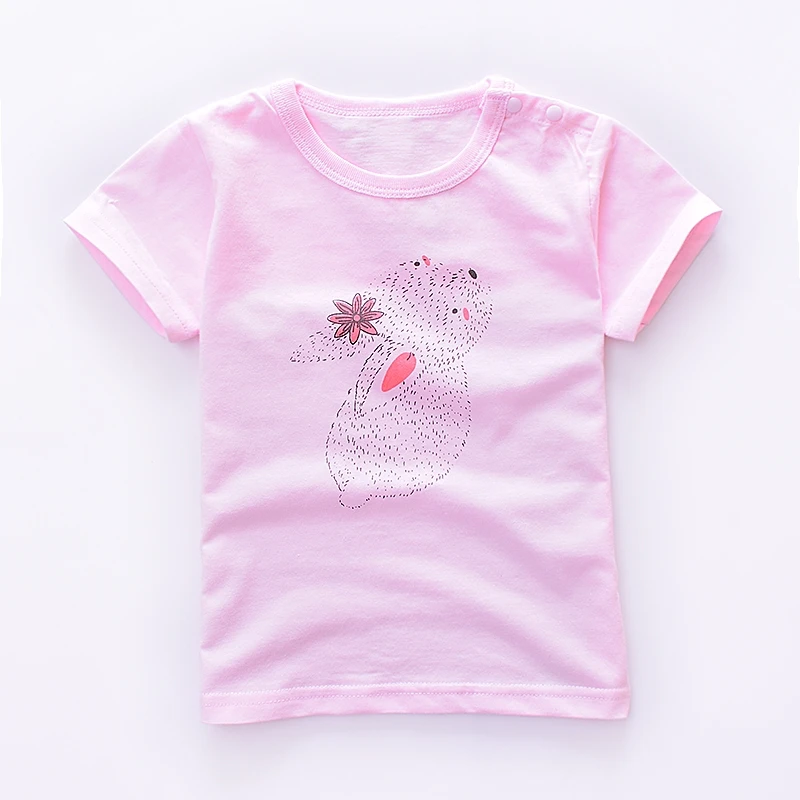 Новая хлопковая детская футболка; детские летние футболки с короткими рукавами; Одежда для девочек; детская футболка с рисунком кота, кролика, бабочки; топы для малышей