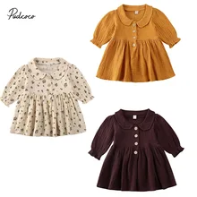 Г. Весенне-осенняя одежда для малышей милые вечерние платья с длинными рукавами и цветочным рисунком для маленьких девочек однотонная одежда От 0 до 4 лет