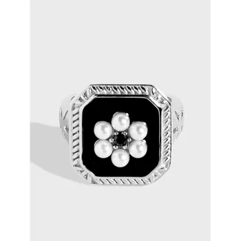 

Korean ins simple temperament personality square retro drop glaze S925 sterling silver ring female Joker ring