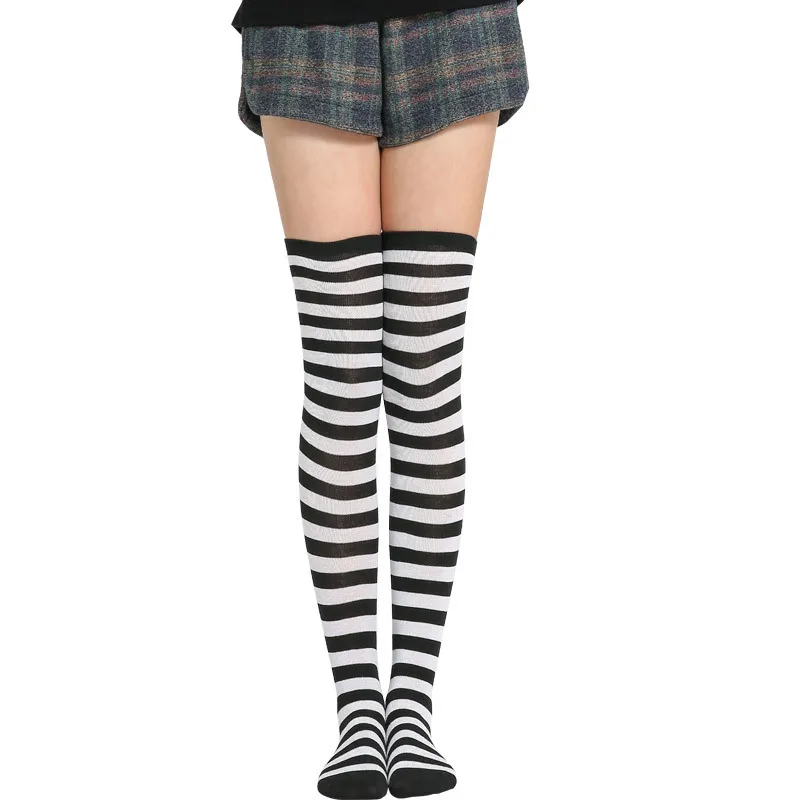 Новинка; длинные полосатые носки выше колена с рисунком для женщин и девочек; милые теплые носки для косплея аниме; - Цвет: Black-S