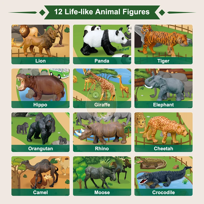 Kids Animal Jungle Zoo Models Play Mat Panda Lion Tiger Giraffe Collection Cloth Map Figure Set Simulation Toy For Children Gift 3