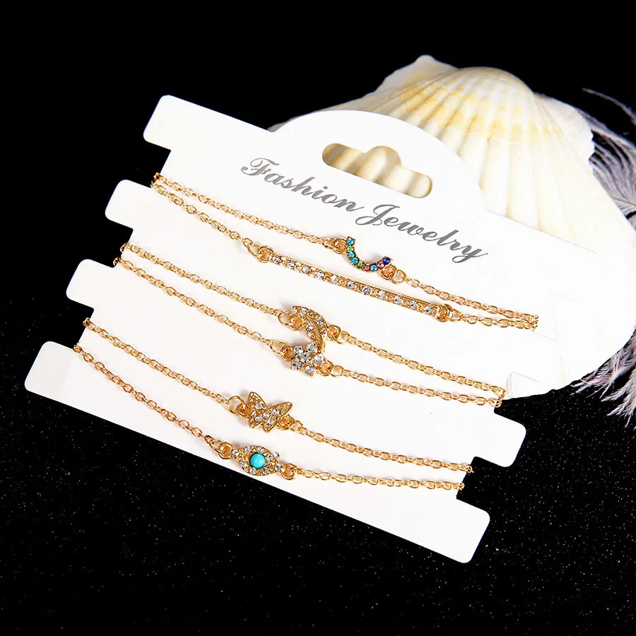 RAVIMOUR 6 шт. набор женских браслетов Крошечные золотые цепочки глаз лист цветок Шарм Ювелирный женский браслет Мода Pulseira Feminina